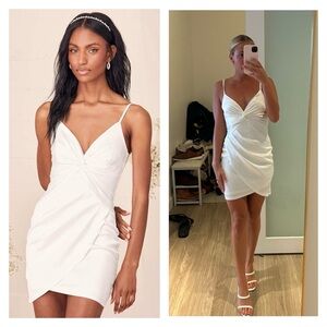 NWT Lulus Gimme the Twist White Twist-Front Bodycon Mini Dress Size S Bridal.  6